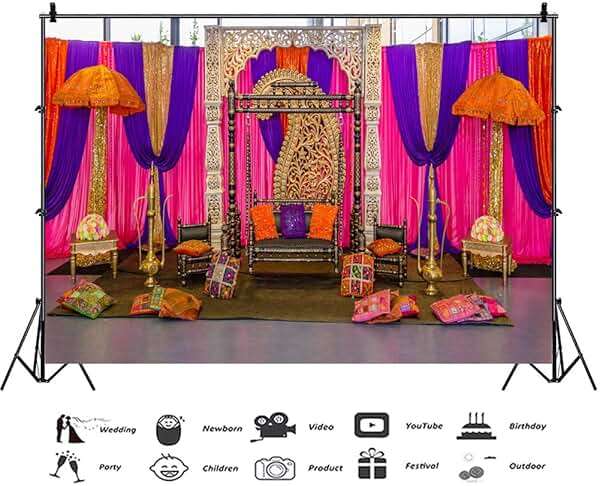 CSFOTO 7x5ft Diwali Backdrop Traditional Indian Wedding Happy Holi Photo Booth Background India Pooja Moroccan Photo Backdrop - Image 2