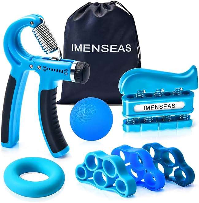 IMENSEAS Grip Strength Trainer 7 Pack Adjustable Hand Gripper, Finger Stretcher Resistance Extensor Bands, Finger Exerciser, Grip Strength Ring & Stress Ball, Hand Grip Strengthener - Image 1