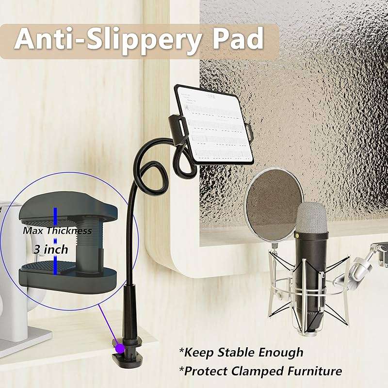 MAGIPEA Gooseneck Tablet Holder for Bed, Flexible Tablet Stand Holder with 360° Adjustable, Hands Free Tablet Mount Clip, Compatible with iPad/Kindle/Switch/Galaxy Tabs, More 4.7-13" Devices - Image 5
