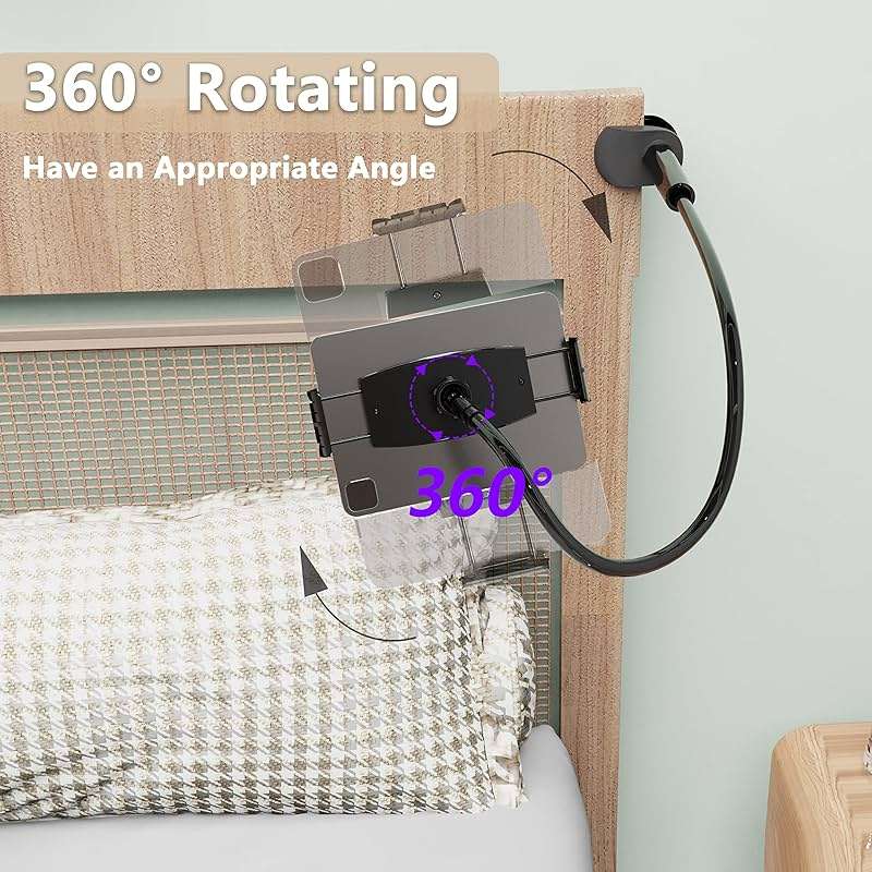 MAGIPEA Gooseneck Tablet Holder for Bed, Flexible Tablet Stand Holder with 360° Adjustable, Hands Free Tablet Mount Clip, Compatible with iPad/Kindle/Switch/Galaxy Tabs, More 4.7-13" Devices - Image 6