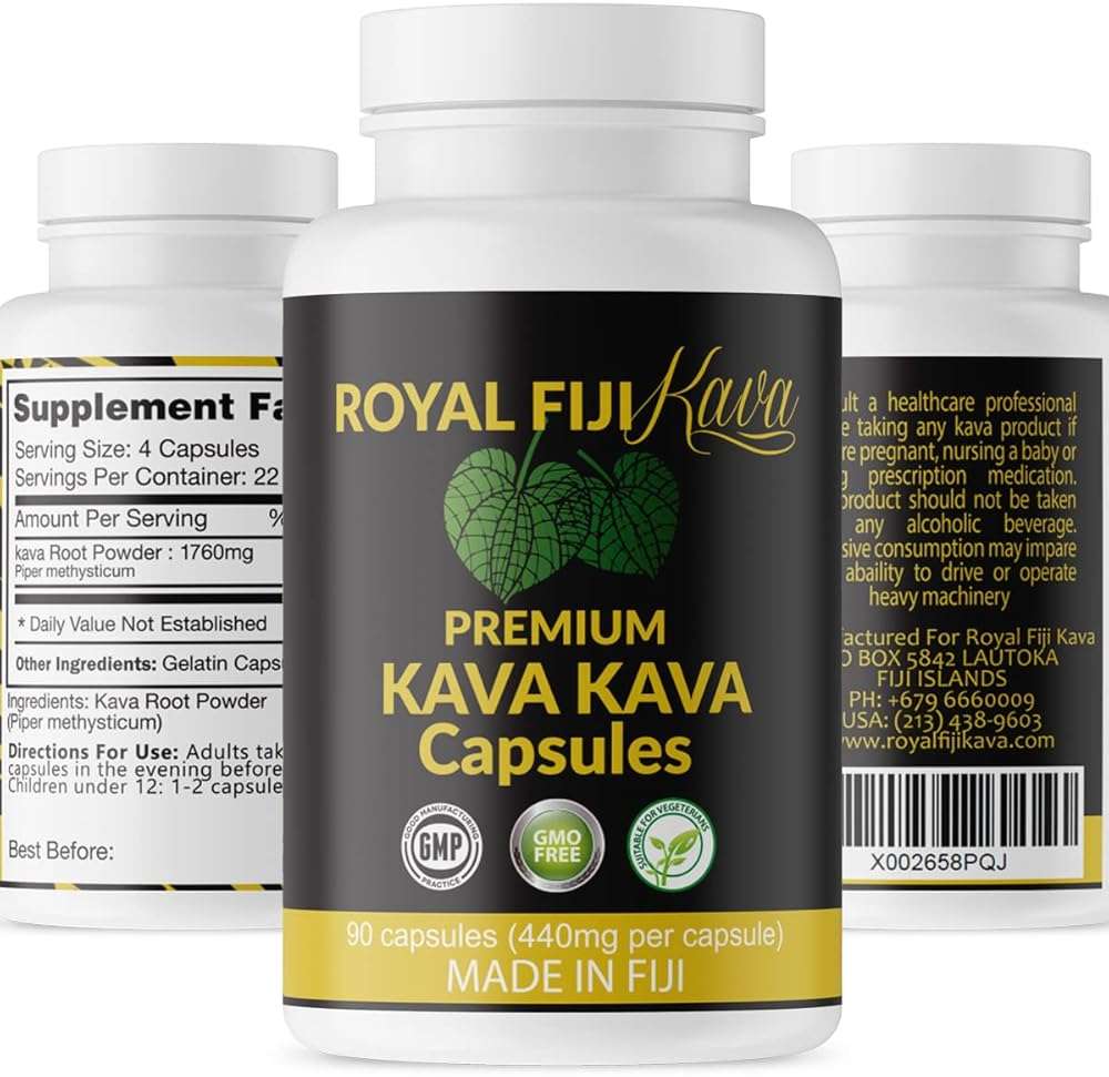 Royal Fiji Kava Pure Noble Kava Capsules Highest Grade Fijian Kava Kava Extract 1760mg Servings 100% Organic for Relaxation & Mood Support - Image 1