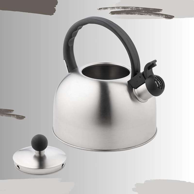 Venoly 2.5 Liter Whistling Tea Kettle - Modern Stainless Steel Whistling Tea Pot for Stovetop Hot Water Boiler with Cool Grip Ergonomic Handle (Silver, 2.5 Liter) - Image 2