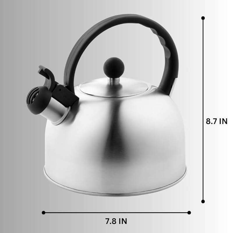 Venoly 2.5 Liter Whistling Tea Kettle - Modern Stainless Steel Whistling Tea Pot for Stovetop Hot Water Boiler with Cool Grip Ergonomic Handle (Silver, 2.5 Liter) - Image 3