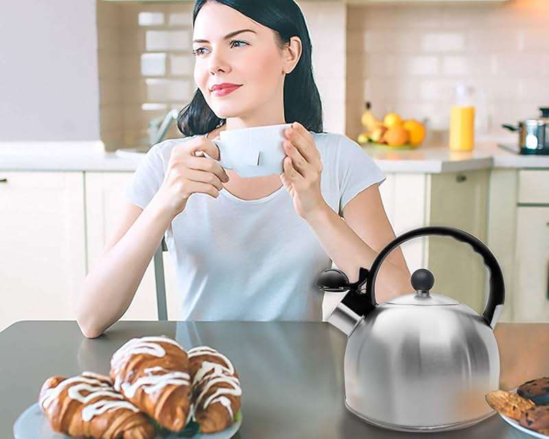Venoly 2.5 Liter Whistling Tea Kettle - Modern Stainless Steel Whistling Tea Pot for Stovetop Hot Water Boiler with Cool Grip Ergonomic Handle (Silver, 2.5 Liter) - Image 8