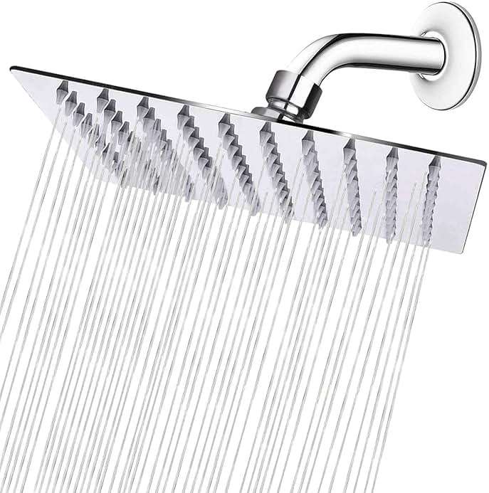 NearMoon Rain Shower Head, High Flow Stainless Steel Square Rainfall Shower, High Pressure Design, Awesome Shower Experience Even At Low Water Flow (8 Inch, Chrome Finish) - Image 1