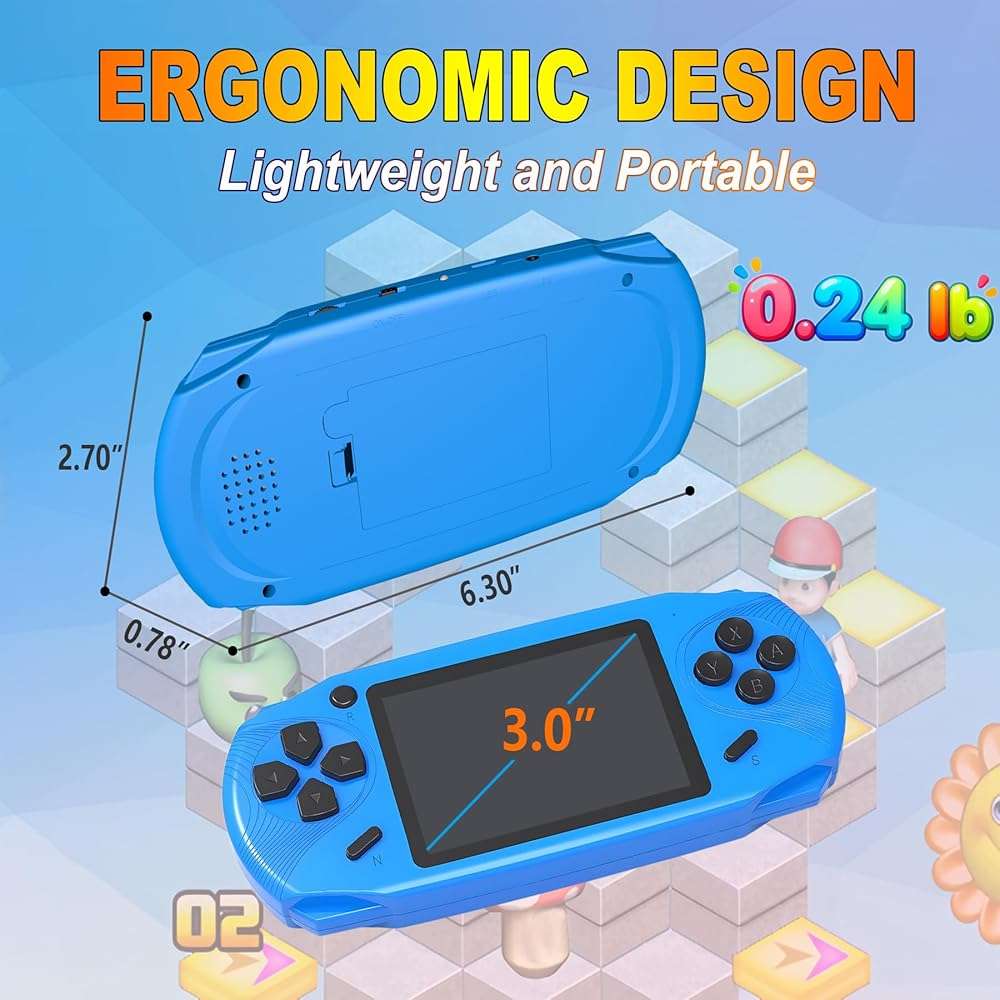 Beijue 16 Bit Handheld Games for Kids Preloaded 220 Retro Video Games, Blue | 3.0" HD Screen, Rich Gameplay,USB-C Rechargeable, 6+Hrs Play, Portable Travel Toy for Car Flights,Boys Girls Birthdays Gift - Image 2