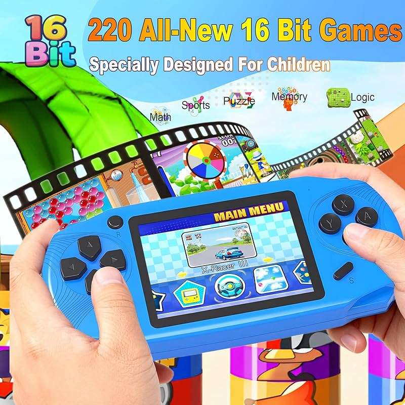 Beijue 16 Bit Handheld Games for Kids Preloaded 220 Retro Video Games, Blue | 3.0" HD Screen, Rich Gameplay,USB-C Rechargeable, 6+Hrs Play, Portable Travel Toy for Car Flights,Boys Girls Birthdays Gift - Image 3