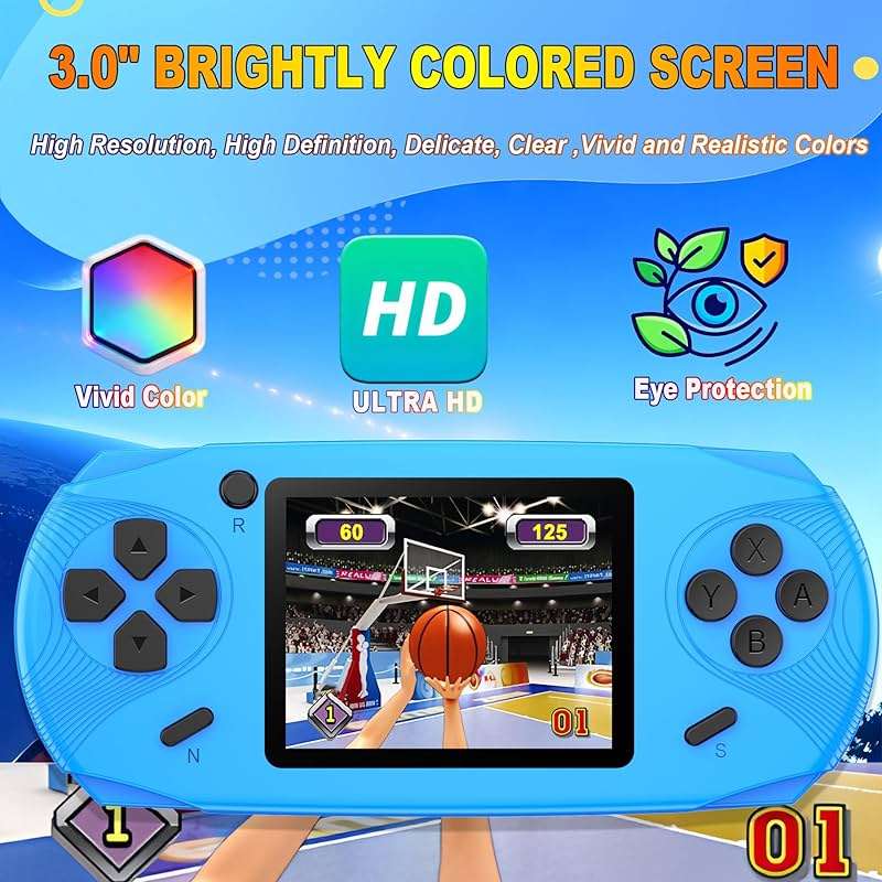 Beijue 16 Bit Handheld Games for Kids Preloaded 220 Retro Video Games, Blue | 3.0" HD Screen, Rich Gameplay,USB-C Rechargeable, 6+Hrs Play, Portable Travel Toy for Car Flights,Boys Girls Birthdays Gift - Image 4