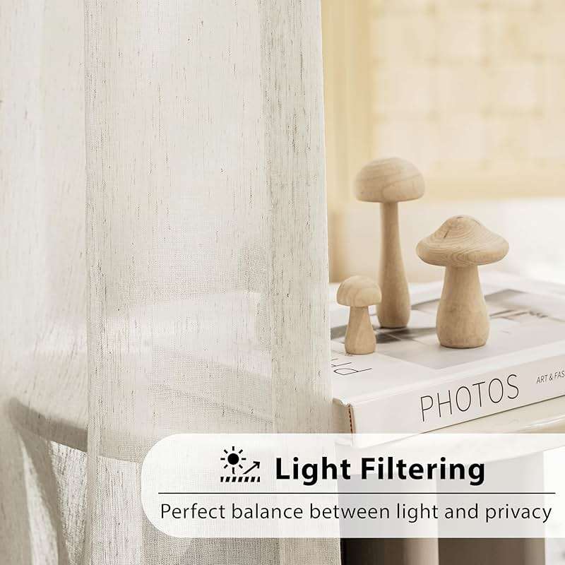FMFUNCTEX Linen Sheer Curtains for Bedroom, Beige Curtains 84 inches Long for Living Room, Natural Flax Blend Window Draperies for Farmhouse Curtain, Rod Pocket 2 Panels - Image 2