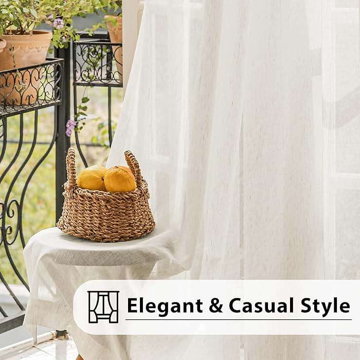 FMFUNCTEX Linen Sheer Curtains for Bedroom, Beige Curtains 84 inches Long for Living Room, Natural Flax Blend Window Draperies for Farmhouse Curtain, Rod Pocket 2 Panels - Image 6
