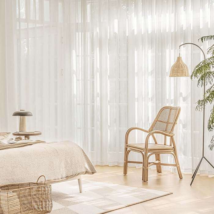FMFUNCTEX Linen Sheer Curtains for Bedroom, Beige Curtains 84 inches Long for Living Room, Natural Flax Blend Window Draperies for Farmhouse Curtain, Rod Pocket 2 Panels - Image 7