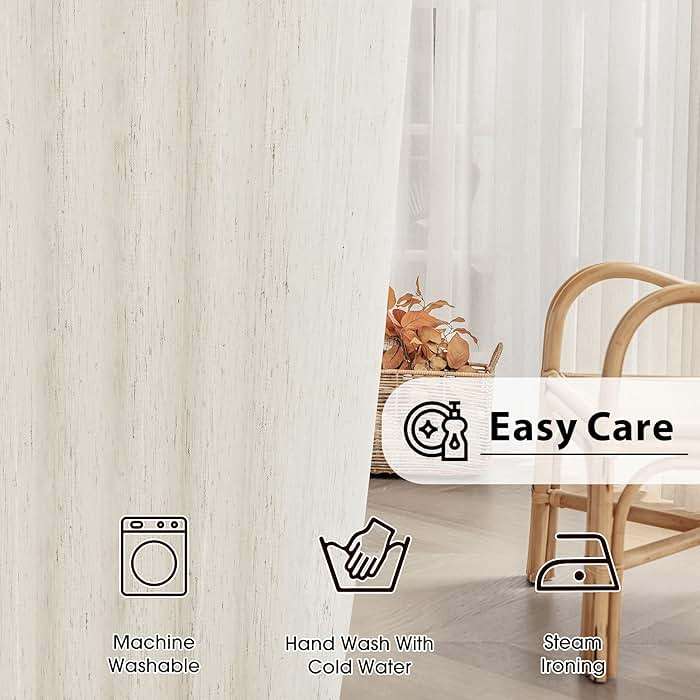 FMFUNCTEX Linen Sheer Curtains for Bedroom, Beige Curtains 84 inches Long for Living Room, Natural Flax Blend Window Draperies for Farmhouse Curtain, Rod Pocket 2 Panels - Image 8