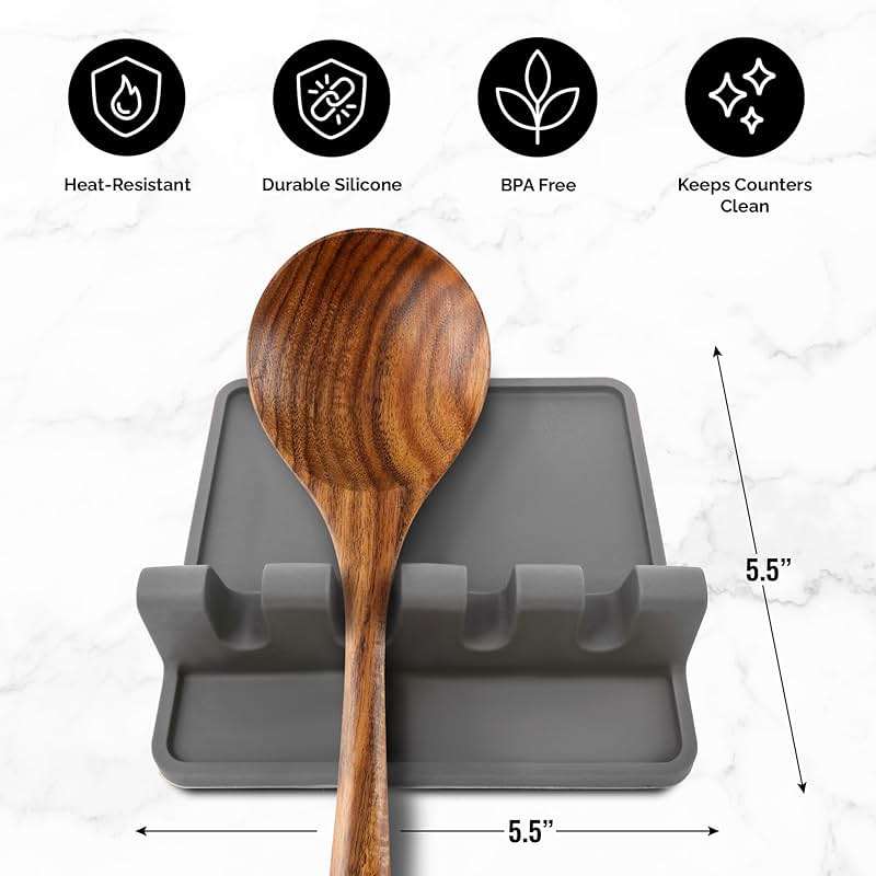 Zulay Kitchen Spoon Rest for Multiple Utensils High Heat-Resistant Silicone Drip Pad, BPA-Free Spoon Holder for Stove Top, Kitchen Gadget Holder for Ladles, Tongs, Cooking Spatula - Makes Great Gift - Image 3
