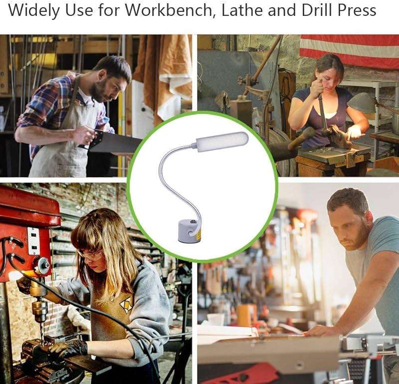 EVISWIY Sewing Machine Light LED Lighting (30LEDs) 6 Watt Multifunctional Flexible Gooseneck Arm Work Lamp with Magnetic Mounting Base for Workbench Lathe Drill Press 2 Pack Silver - Image 8