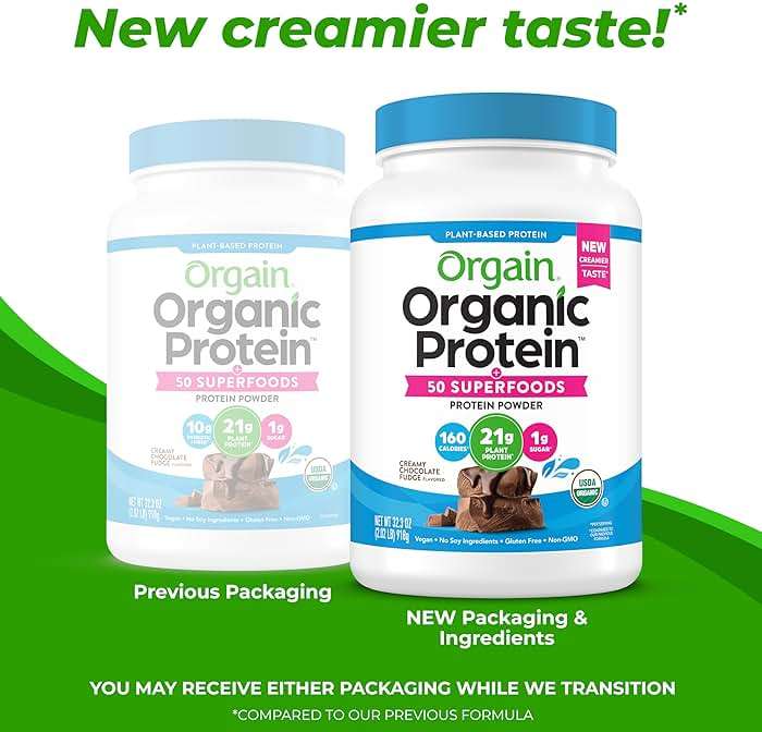 Orgain Organic Vegan Protein + 50 Superfoods Powder, Creamy Chocolate Fudge - 21g Plant Based Protein, 9g Prebiotic Fiber, No Lactose, Gluten Free, No Added Sugar, 2.02 lb (Packaging May Vary) - Image 3