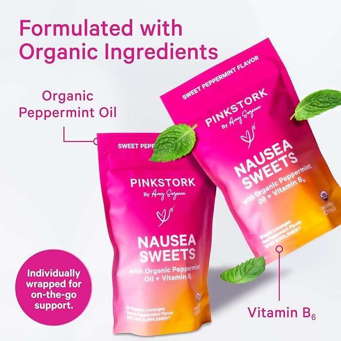 Pink Stork Organic Peppermint Sweets for Morning Sickness and Motion Sickness Support, Added Vitamin B6, 1st Trimester Pregnancy Must Haves - 30 Wrapped Peppermint Candies - Image 3