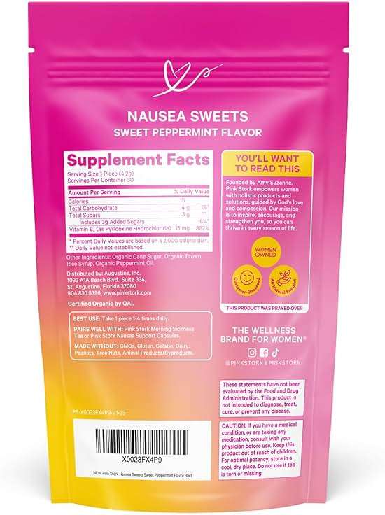 Pink Stork Organic Peppermint Sweets for Morning Sickness and Motion Sickness Support, Added Vitamin B6, 1st Trimester Pregnancy Must Haves - 30 Wrapped Peppermint Candies - Image 8