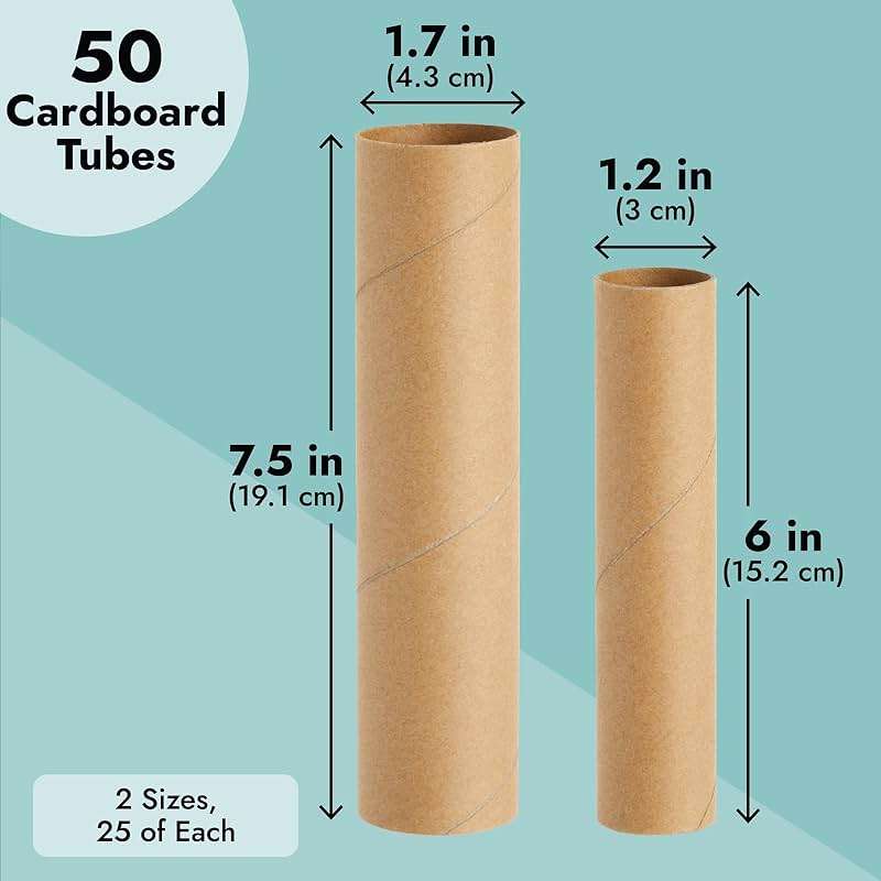 Bright Creations Paper Towel Tubes - 50-Pack Brown Cardboard Tubes, 2 Sizes (1.2 x 6 in & 1.7 x 7.5 in) - Cardboard Roll Crafts & DIY Art Projects - Image 3