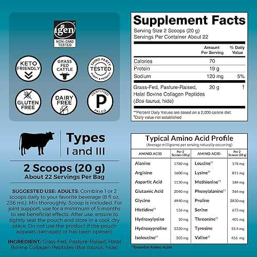 Viva Naturals Collagen Peptides Powder - Grass-Fed Hydrolyzed Bovine, Type I & III - 19 g Protein, Unflavored, Easy Dissolving - Joint, Skin, Hair & Nail Support - Paleo, Keto, Non-GMO - 1lb - Image 2
