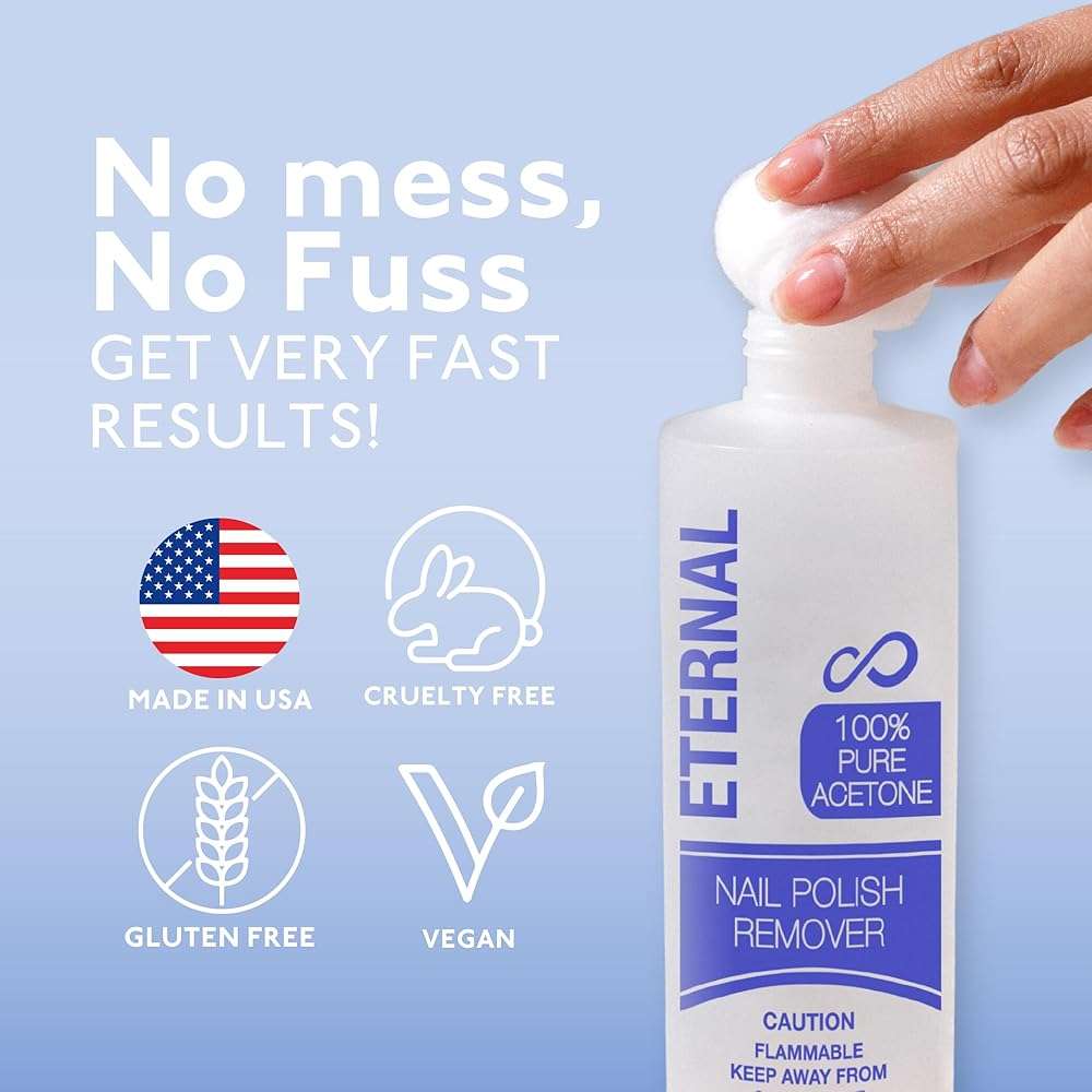 Eternal 100% Pure Acetone- Acetona pura – Quick Professional Ultra-Powerful Nail Polish Remover for Natural, Gel, Acrylic, Shellac Nails and Dark Colored Paints (8 FL. OZ.) - Image 2