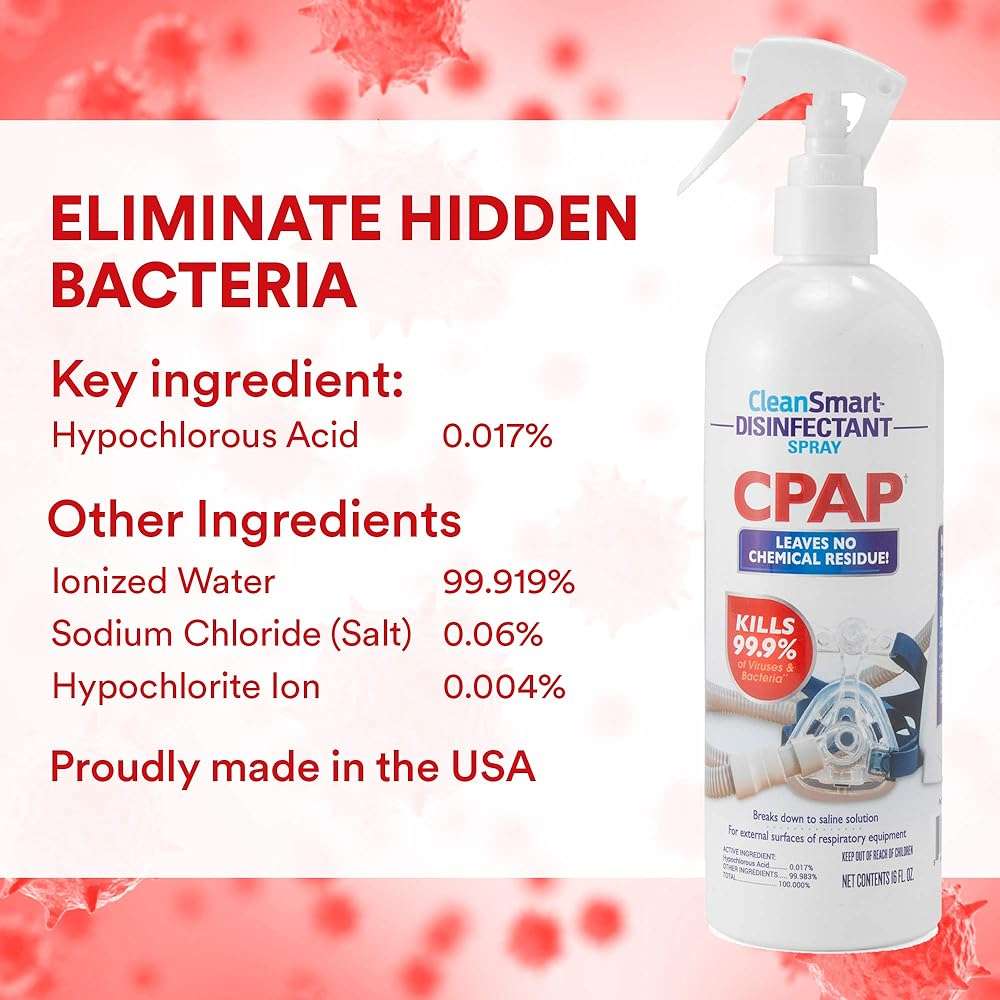 CleanSmart CPAP Disinfectant Spray, Kills 99.9% of Bacteria and Viruses on CPAP Equipment, No Residue, 16 oz (Pack of 2) - Image 5