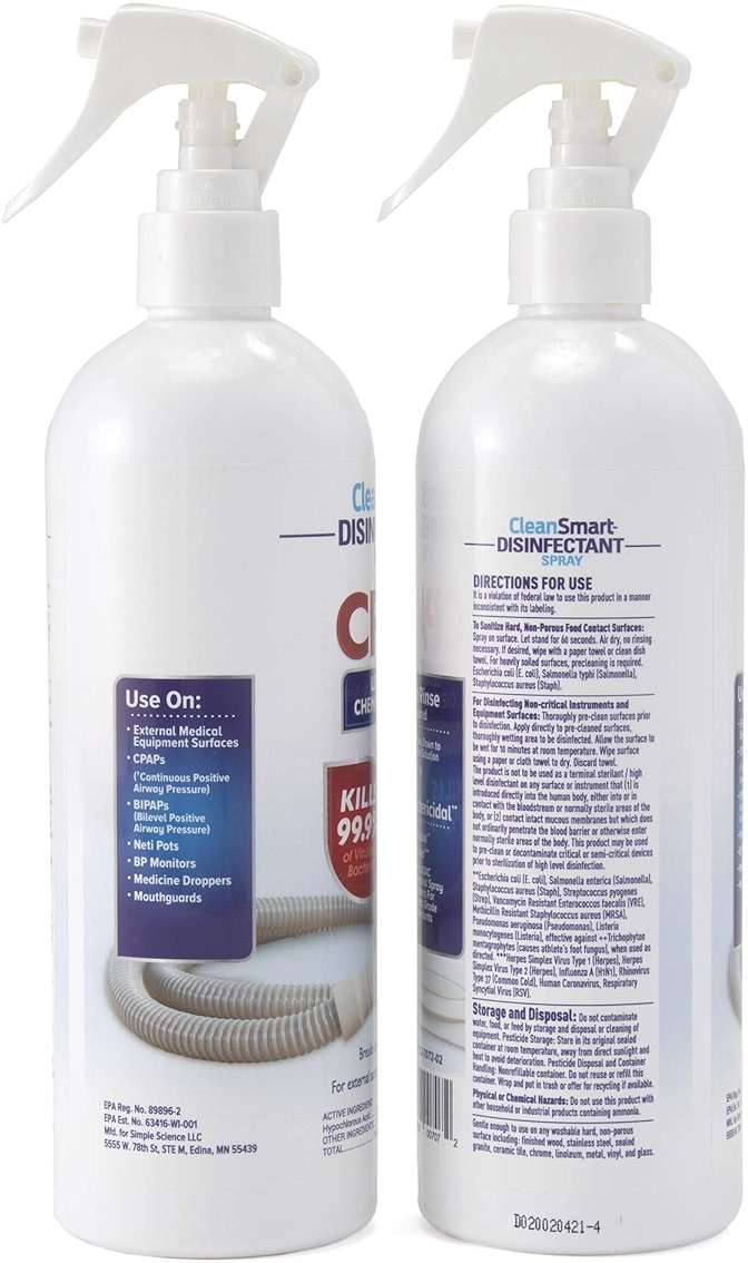 CleanSmart CPAP Disinfectant Spray, Kills 99.9% of Bacteria and Viruses on CPAP Equipment, No Residue, 16 oz (Pack of 2) - Image 6