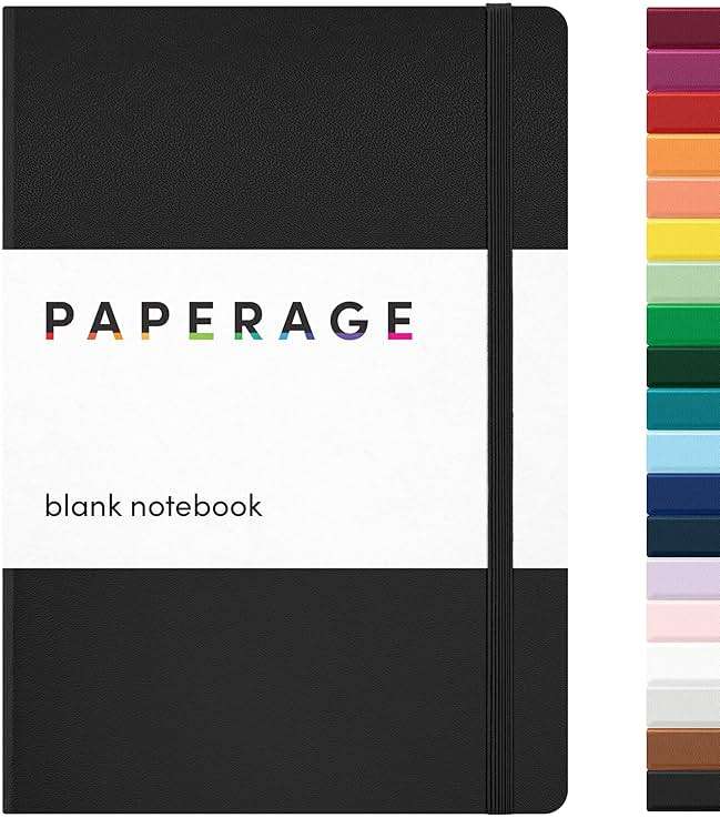 PAPERAGE Blank Journal Notebook, (Black), 160 Pages, Medium 5.6 in x 8 in - 100 GSM Thick Paper – Hardcover Journaling Notebook for Work, School, Note Taking or Sketching - Image 1
