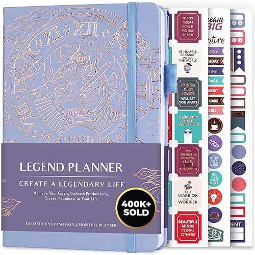 Legend Undated Weekly Planner – Goal Planner Journal & Organizer Notebook – Agenda Book with Monthly Calendar & To-Do List, A5 (Periwinkle, Gold) - Image 1
