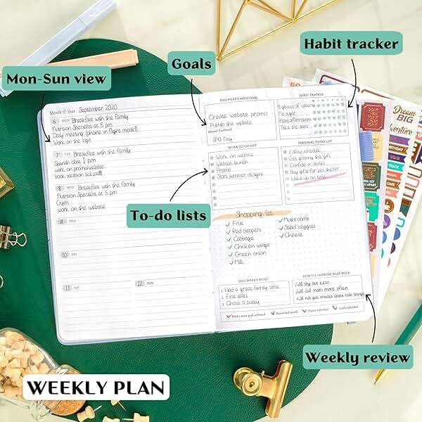 Legend Undated Weekly Planner – Goal Planner Journal & Organizer Notebook – Agenda Book with Monthly Calendar & To-Do List, A5 (Periwinkle, Gold) - Image 3