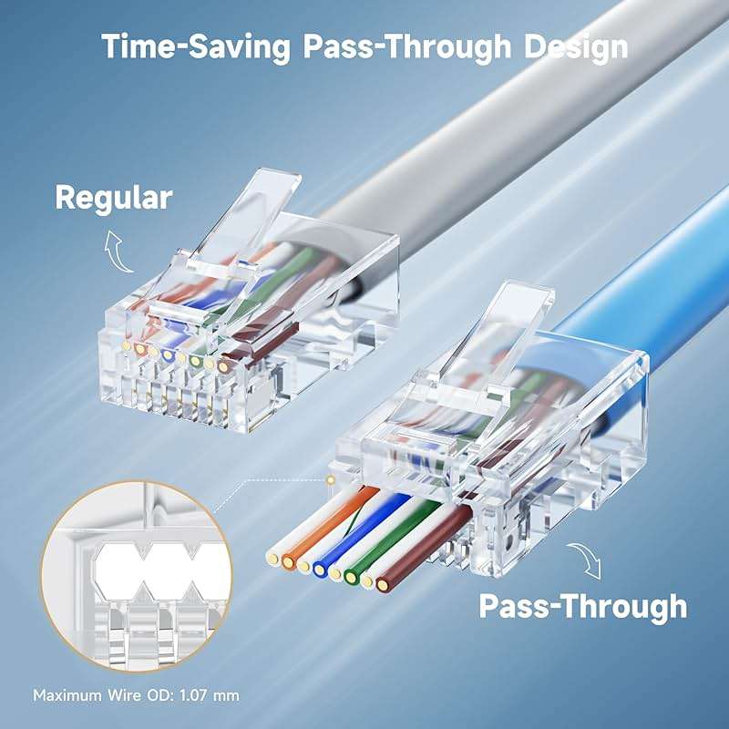 Cable Matters 100-Pack Cat 6 Pass Through RJ45 Connectors, 50µ Gold Plated (Cat 6 Ends / Cat6 Connector /RJ45 Modular Plugs/Ethernet Plugs/Network Connector) for Solid or Stranded UTP Ethernet Cable - Image 2