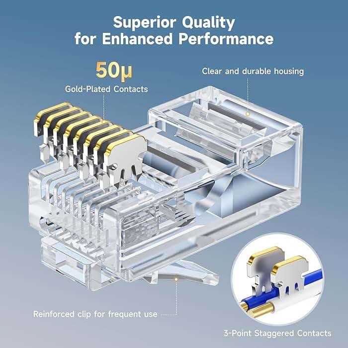 Cable Matters 100-Pack Cat 6 Pass Through RJ45 Connectors, 50µ Gold Plated (Cat 6 Ends / Cat6 Connector /RJ45 Modular Plugs/Ethernet Plugs/Network Connector) for Solid or Stranded UTP Ethernet Cable - Image 4