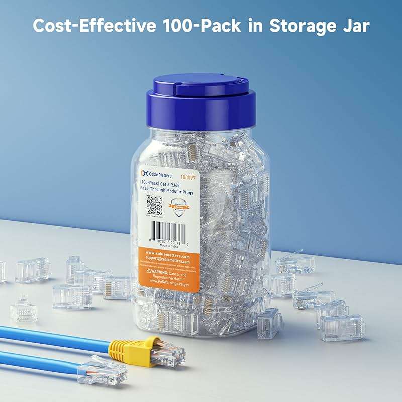Cable Matters 100-Pack Cat 6 Pass Through RJ45 Connectors, 50µ Gold Plated (Cat 6 Ends / Cat6 Connector /RJ45 Modular Plugs/Ethernet Plugs/Network Connector) for Solid or Stranded UTP Ethernet Cable - Image 7