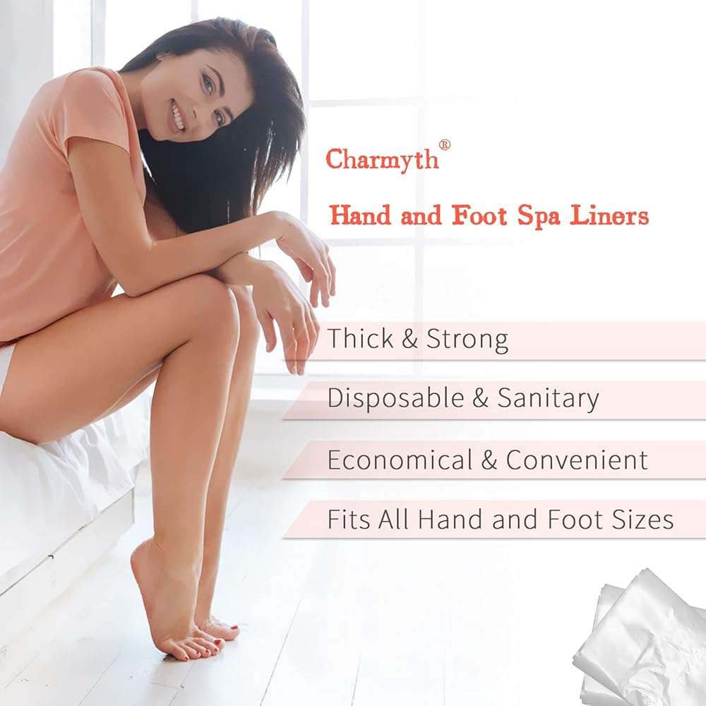 Charmyth Liners Hand or Foot Disposable Thermal Heated Mitt Liners Paraffin Bath Treatments Bags Plastic Liner Socks and Gloves for Hot Wax Therapy (100) - Image 3