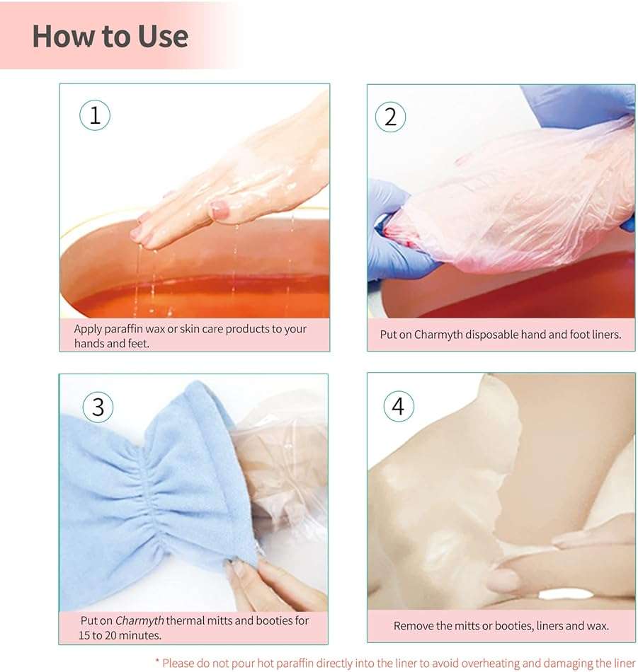 Charmyth Liners Hand or Foot Disposable Thermal Heated Mitt Liners Paraffin Bath Treatments Bags Plastic Liner Socks and Gloves for Hot Wax Therapy (100) - Image 6