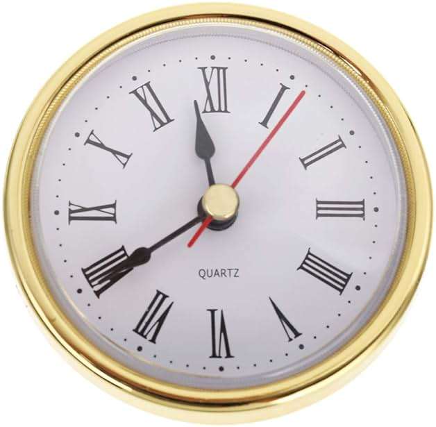 Emivery Classic Clock Movement 2-1/2 (65mm) Round Roman Numeral Quartz Clock Insert with Gold Trim Home Decor - Image 1