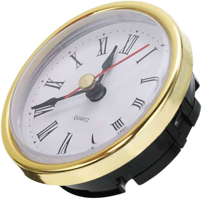 Emivery Classic Clock Movement 2-1/2 (65mm) Round Roman Numeral Quartz Clock Insert with Gold Trim Home Decor - Image 3
