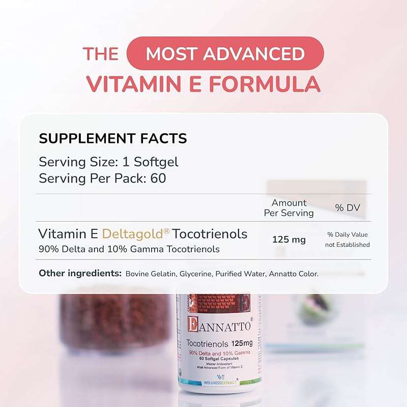 WELLNESS EXTRACT Eannatto Tocotrienols Vitamin E Supplements Tocopherol Free, Non-GMO, Gluten Free & Antioxidant (125MG 60 Softgels) - Image 4