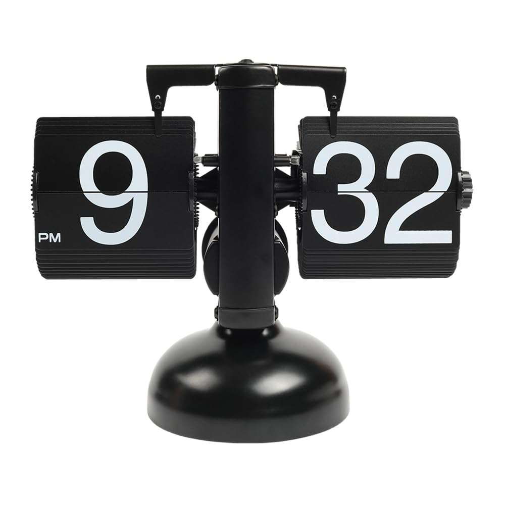 mooas Flip Desk Clock (Black), Retro Vintage Design Auto Flip Desk/Table Clock Large Number Battery Powered Internal Gear Operated Home Décor Ideal for Home Office School Hotel Café - Image 1