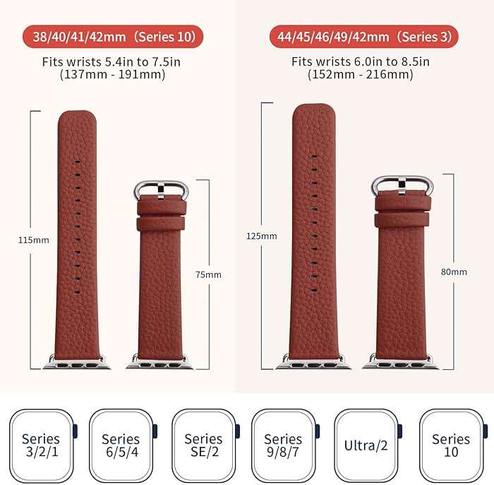 Fullmosa Leather Band Compatible with Apple Watch Band 42mm 44mm 45mm 46mm 49mm, Genuine Leather Replacement Strap for iWatch Ultra3/2/1 SE3/2/1 Series 11 10 9 8 7 6 SE 5 4 3 - Image 3