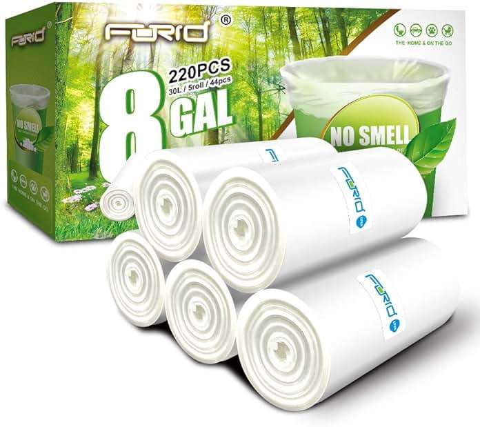 FORID Clear Medium Garbage Bags – 8 Gallon Plastic Trash Bags 30 Liter Wastebasket Bin Liners 220 Count for Bathroom Bedroom Office Trash Can - Image 1