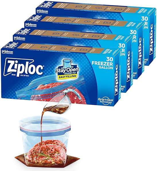 Ziploc Gallon Food Storage Freezer Bags, Stay Open Design with Stand-Up Bottom, Easy to Fill, 120 Bags Total - Image 1