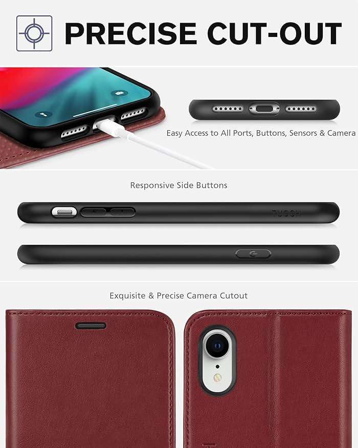 TUCCH Case Wallet for iPhone XR, Kickstand RFID Blocking Credit Card Slot PU Leather Folio Phone Cover with Wireless Charging [Shockproof TPU Shell] Compatible with iPhone XR 6.1, Dark Red - Image 8