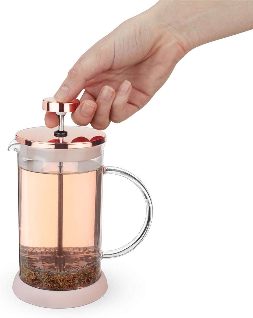 Pinky Up Riley Mini Glass Tea Press Pot, Coffee Maker, French Press for Loose Leaf Tea and Coffee, Hot or Iced Beverage Brewer, 12 oz, Pink - Image 6