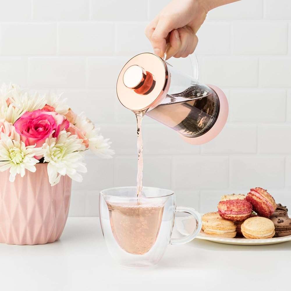 Pinky Up Riley Mini Glass Tea Press Pot, Coffee Maker, French Press for Loose Leaf Tea and Coffee, Hot or Iced Beverage Brewer, 12 oz, Pink - Image 9