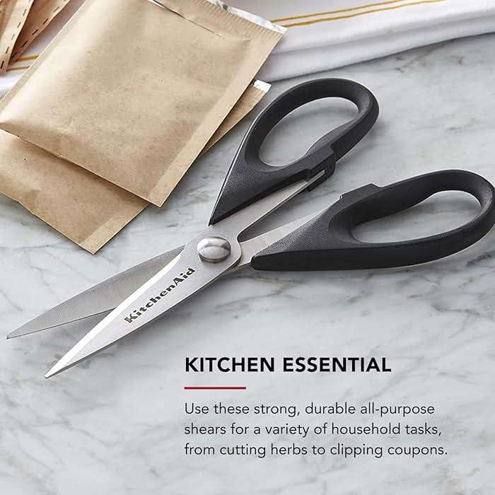 KitchenAid All Purpose Kitchen Shears with Protective Sheath Durable Stainless Steel Scissors, Dishwasher Safe, Soft Grip Comfort Handle, 8.72 Inch, Black - Image 6