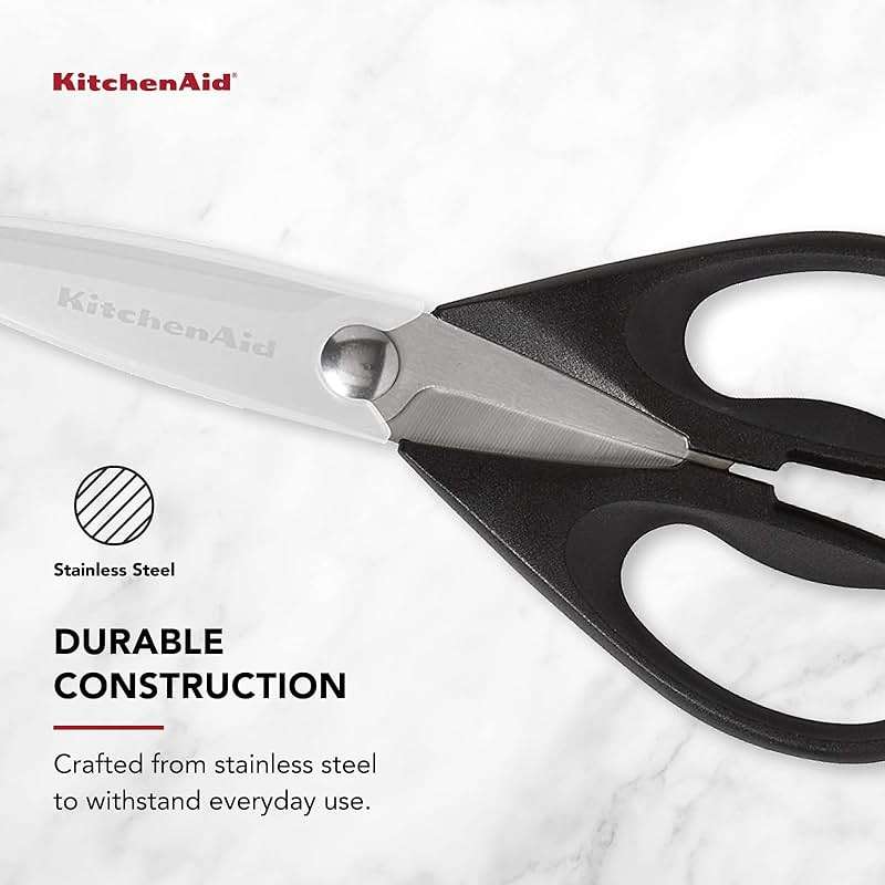 KitchenAid All Purpose Kitchen Shears with Protective Sheath Durable Stainless Steel Scissors, Dishwasher Safe, Soft Grip Comfort Handle, 8.72 Inch, Black - Image 7