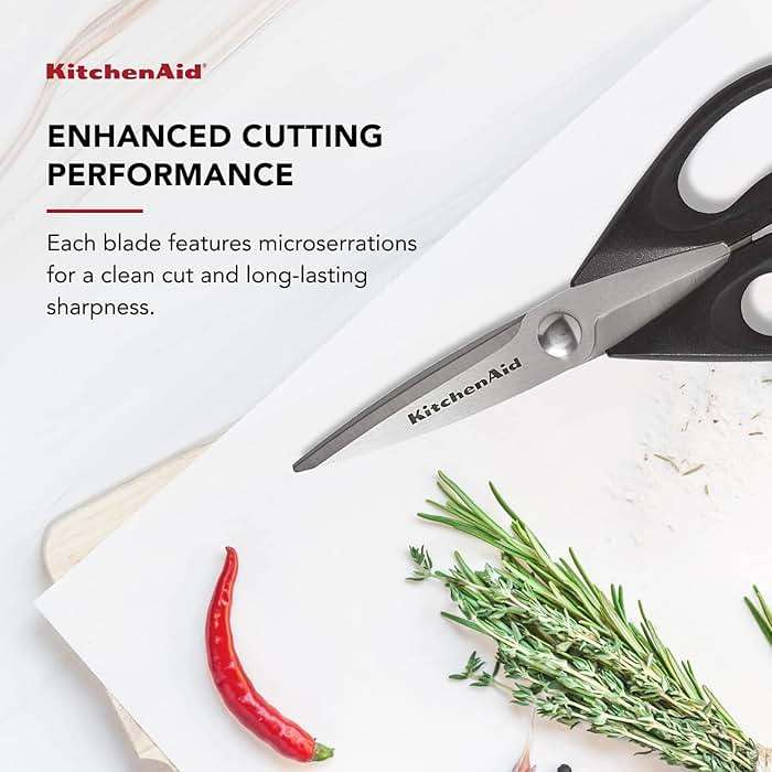 KitchenAid All Purpose Kitchen Shears with Protective Sheath Durable Stainless Steel Scissors, Dishwasher Safe, Soft Grip Comfort Handle, 8.72 Inch, Black - Image 8