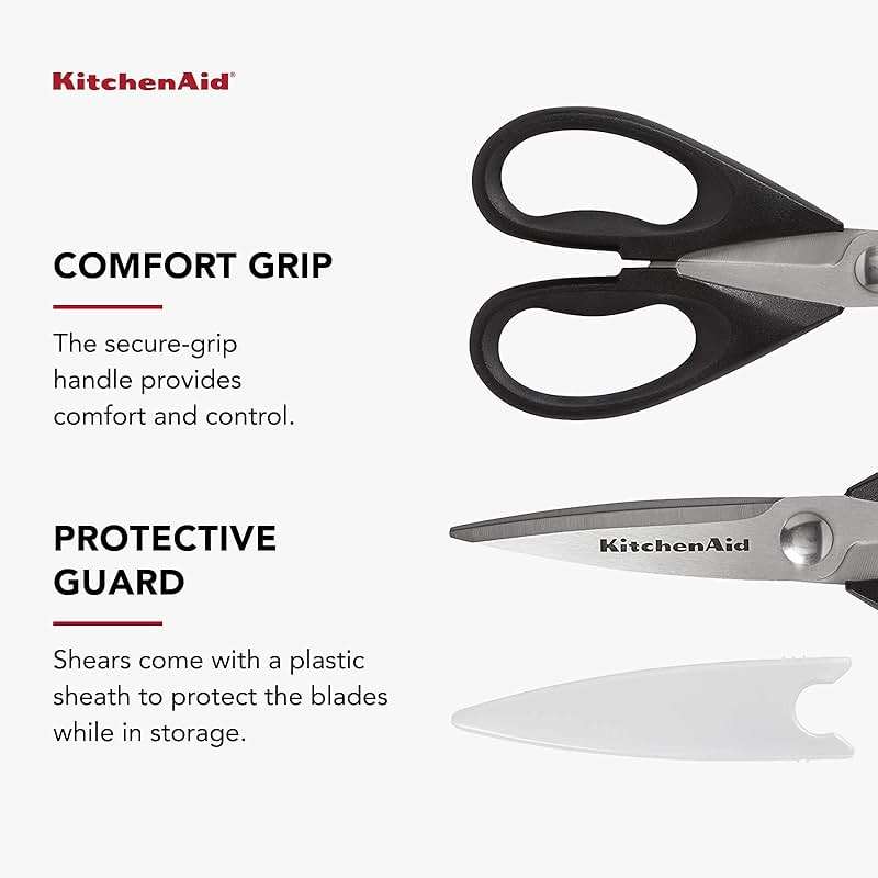 KitchenAid All Purpose Kitchen Shears with Protective Sheath Durable Stainless Steel Scissors, Dishwasher Safe, Soft Grip Comfort Handle, 8.72 Inch, Black - Image 10