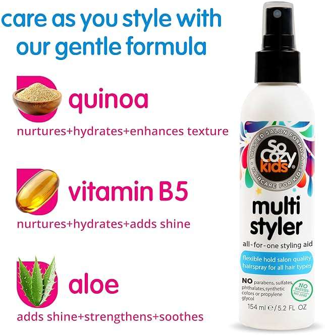 SoCozy Multi Styler, Styling Hair Spray for Kids, Safe for Everyday Use (5.2 Fl Oz) Holds Like a Light Gel, Gentle Formula with Quinoa, Vitamin B5 & Aloe, No Parabens, Sulfates or Synthetic Colors - Image 3