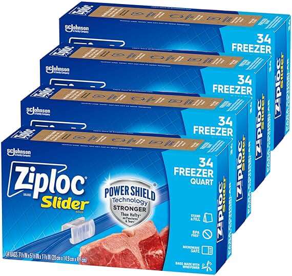 Ziploc Quart Food Storage Freezer Slider Bags, Power Shield Technology for More Durability, 136 Bags Total - Image 1